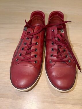 Louis Vuitton Men's Burgundy Leather Lace-Up Sneakers with Side Zips